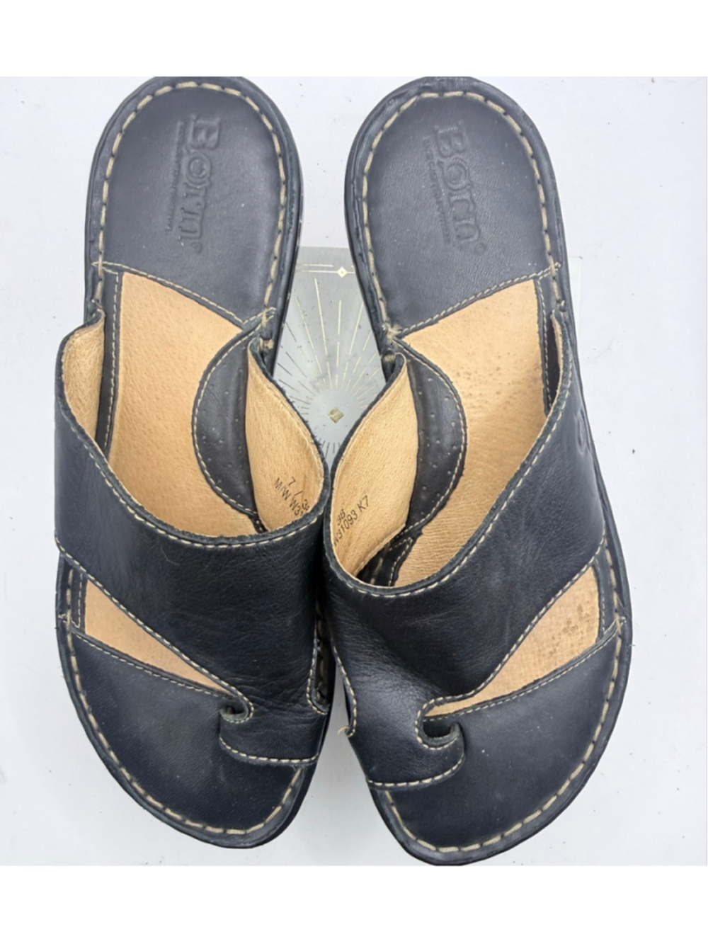 Women's Born Leather Wedge Sandals Black Tan Size 7